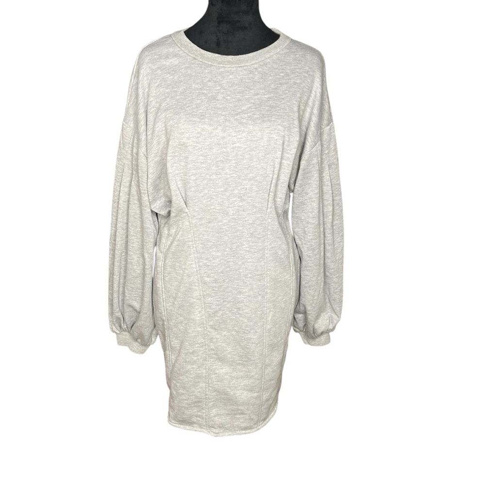 KTOO Grey Sweatshirt Cotton Blend Balloon Long Sleeve Mini  Dress L
